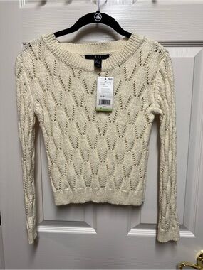 NWT MNG by Mango Cream Pointelle Open Knit Sweater XS